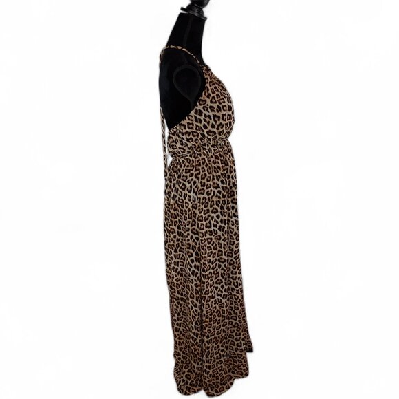 FOREVER 21 Women's Animal Print Maxi Dress Medium Sleeveless Tan Brown - Picture 3 of 5